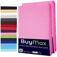 Buymax Spannbettlaken 2-er Set, Doppelpack, Bettlaken, Jersey 100% Baumwolle, Gummizug: rundum, (2 Stück), Pflegeleicht und Atmungsaktiv in Verschiedenen Farben und Größen