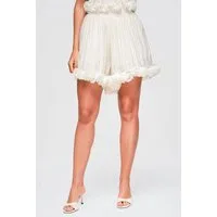 OMBRE Shorts Damen Shorts mit hohem Bund und Rüschen Ecru M/L (kein Set, 1-tlg)