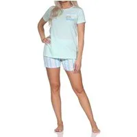 Normann Pyjama Normann Damen kurzarm Schlafanzug Shorty mit Hose in Streifenoptik