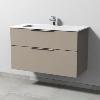 Sanipa 3way Keramik-Set Design Keramik-Waschtisch und Unterbau mit 2 Auszügen, Sandgrau-Matt UF48167