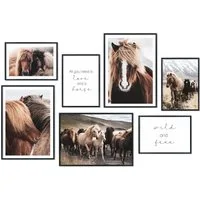 Hyggelig Home Poster Islandpferde, Premium Poster Set OHNE & MIT Rahmen - Wandbilder Horses, Tier (Set, 7 St), Collage Pferde Qualitätsdruck auf dickem Papier