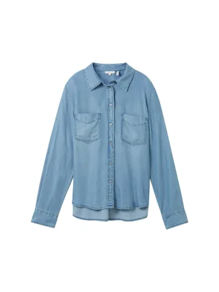 Tom Tailor - Bluse mit TENCEL™ Lyocell clean mid stone blue denim - Gr. - 36