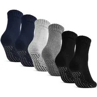 sockenkauf24 ABS-Socken Antirutschsocken warme Stoppersocken mit Wolle Vollfrottee (Farbmix, 6-Paar, 47-50) mit Komfortbund für Damen & Herren - 21463