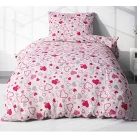 Heubergshop Bettwäsche, Renforcé, 2 teilig, 135x200cm + 80x80cm Herzen Baumwolle Bettgarnitur Kinder (KY-550/1)