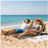 Outsunny Gartenliege Strandmatratze mit Tragegurt, Magazin Tasche, Faltbare Strandliege, 2 St., Strandmatte, Stahl, Oxford, 142 x 51 x 40 cm, Grau