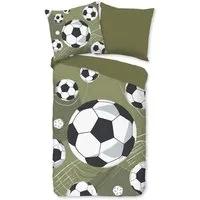 PURE luxury collection Kinderbettwäsche Daan, Microfaser, 2 teilig, Mikrofaser, 135x200, 2 Teilig, Wendeoptik, Kind, Junge, Fußball