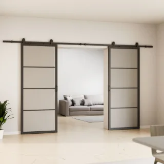 Glasschiebetür satiniert Loftstyle offene Laufschiene 2050x2200mm