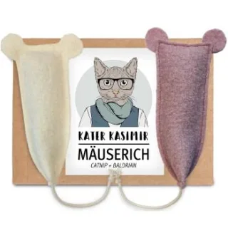 Kater Kasimir 2 x MÄUSERICH - Die XL Spielmaus, handgenäht aus echtem Wollfilz mit Katzenminze- und Baldrianwurzel-Füllung