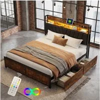 Furnishings Home Polsterbett 140x200 cm Stauraumbett LED Doppelbett (1 tlg, Geeignet für Jungen und Mädchen, Mit große Stauraum), mit Lattenrost und Ladefunktion, mit Komforthöhe, Leises Design Bett