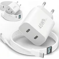 GreenHec USB C Schnellladegerät 45w Samsung Galaxy S26 S25 S24 S23 S22 S21 Fast Schnelllade-Gerät (Spar-Set, 45w USB-C Dual Charger + 1m Kabel, S26+ Ultra FE Ladegeräte USBC Handy Charger Netzteil Adapter Zubehör)