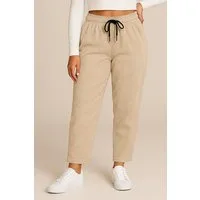 Kendindza Collection Jogger Pants Damen Cordhose Optik Hose Jogg-Pants elegant Stoffhose Stretch elastischer Stoff, weich mit Gummibund