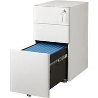 DEVAISE Rollcontainer Metall Mobiler Aktenschrank mit Schloss, Hängeregister, (Packung, 3 Schubladen, abschließbar, 59x45x30 cm), Bürocontainer mit Rollen, für A4/Letter