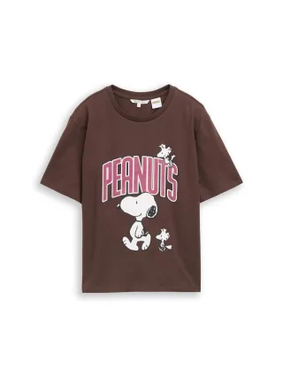 Denim Tom Tailor - Boxy Fit T-Shirt mit Snoopy-Print cool dark brown - Gr. - XL