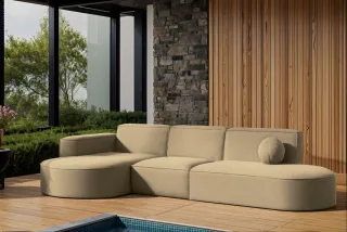Garten Ecksofa SUNDAY in wetterfester Stoff ART-N Beige Ottomane Links