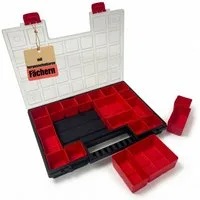 BigDean Sortimentskasten mit herausnehmbaren roten Fächern ideal für Kleinteile Werkzeug (Packung, 1 St., Packung), Herausnehmbare Fächer, Übersichtliches System, Robust