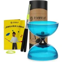 Diabolo Freizeitsport Diabolo Set Pro Clear UV - inkl. Alu-Handstäben, Ersatzschnur, Anleitung, (1-tlg), Diabolo (türkis) mit Freilauf & transparenten Halbschalen ab 5 Jahren