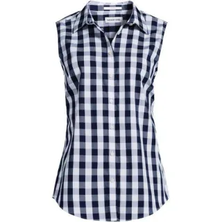 Bügelleichte ärmellose Hemdbluse für Damen, Damen, size: regular, Blau, Baumwolle, by Lands' End