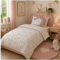 Familando Kinderbettwäsche Unicorn 135x200 80x80 cm Bettwäsche Einhorn mit Ohren, Renforcé, 2 teilig, mit liebevollem Motiv & süßen Details für Mädchen