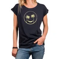 MAKAYA T-Shirt Lässiges Damen Top mit Positive Vibes Motiv – Sommer & Strand (Schwarz, Blau, Dunkelgrau, Grün, 34, 36, 38, 40, 42, 44, 46, 48, 50) Baumwolle