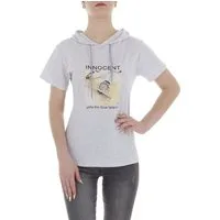Ital-Design T-Shirt Damen Freizeit (85941292) Kapuze Print Stretch T-Shirt in Hellgrau