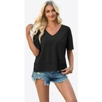 Imily Bela T-Shirt Damen Lässige Kurzärmelige Fließende Oberteile (Packung, 1-tlg., 1per-Pack) einfarbig