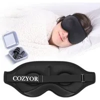 Cozyor Schlafmaske 100% Blackout-Effekt 3D Augenmaske mit ergonomischem Design, Reiseset klein & kompakt, schwarz Eclipse, Schlafmaske mit wiederverwendbaren Ohrstöpseln, extra Polsterung und variable Passform