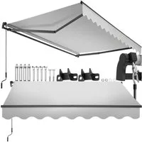 tectake Seitenarmmarkise Sichtschutz Garten mit Wandhalterung, UV-beständig und (Balkonmarkise Ornella, in hellgrau) verschiedene Größen, stabile Gelenkarme, leichtgängige Handkurbel