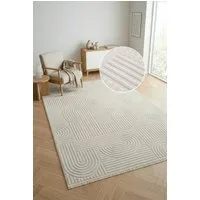 OTTO home Teppich Jonnis, mit Fransen, Boho-Design, Scandi, Designteppich, rechteckig, Höhe: 9 mm, Hoch-Tief, 3D Optik, skandinavischer Stil, Wohnzimmer, Schlafzimmer