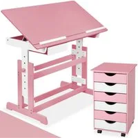 tectake Kinderschreibtisch Höhenverstellbarer Jugendschreibtisch, elektrisch, abgerundete (Schülerschreibtisch, 1-St., in rosa), Aus Holz, Tischplatte neigbar & 7-fach höhenverstellbar, 63 bis 94 cm