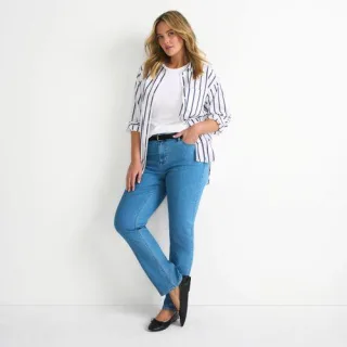 Straight Fit Recover Jeans Mid Waist, Damen,  Blau, Elasthan/Baumwoll-Mischung/Polyester-Mischung, by Lands' End