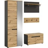Home affaire Garderoben-Set REHAT, TOPSELLER!, 4-teilig, Breite 160cm, individuell stellbar, (Set, 3-St., bestehend aus: Garderobenschrank, Sitzbank, Paneel, Hakenleiste), Garderobenkombination, Kombination, Set, Flurgarderobe, Diele