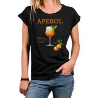 MAKAYA Print-Shirt Damen mit Orangen Motiv Aperol Spritz Glas Party Outfit Lässig Elegant (Schwarz, Weiß, Blau, Grau, Grün, Rosa, 34, 36, 38, 40, 42, 44, 46, 48, 50) große Größen