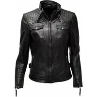 Zimmert Leather Lederjacke Emmy Lammnappa, sportliche Lederjacke, Brusttaschen, Cognac, Grün, Schwarz