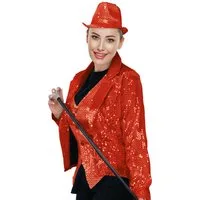 Party Factory Kostüm Pailletten Frack Damen - Rot S, mit glitzernden Pailletten versetzt