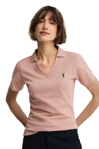 Cotolino-Poloshirt blassrosa mit knopflosem Kragen und Rigby Go Stickerei