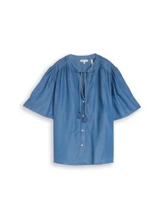 Tom Tailor - Bluse mit Quasten clean light stone blue denim - Gr. - 44