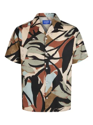 JACK&JONES - JORSEQUOIA TENCEL AOP RESORT SHIRT SS black - Gr. - L