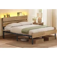 VASAGLE Bettgestell Doppelbettgestell, Unterbettaufbewahrung, einfache Montage (140 x 200 cm, geräuscharm), LED-Beleuchtung, USB-A- und USB-C-Anschluss, 140 x 200 cm