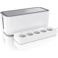 BEARWARE Steckdosenleiste mit USB-Ladevorrichtung - 4x USB-Ports Steckdosenleiste 5-fach (Ein- / Ausschalter, USB-Anschlüsse, Kindersicherung, Schutzkontaktstecker, Überspannungsschutz, Kabellänge 1,50 m), inkl. Kabelbox mit Gummifüßen Kabelmanagemen