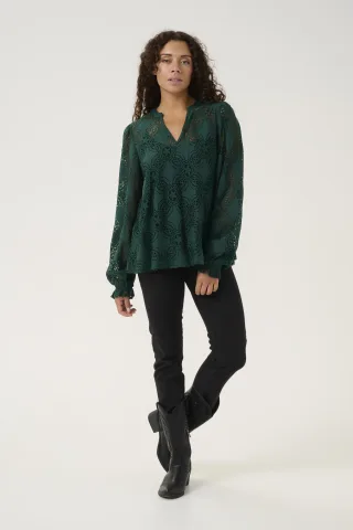 Langarm-Bluse Relaxed fit Botanical Garden dark green