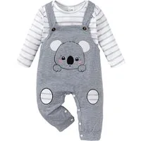 Lapastyle Langarmshirt & Hose Baby-Set für Neugeborene, gestreifter Pullover & Overall mit Tierdruck (Set, 2-ylg) Niedlicher Geburtstagsanzug für Baby Jungen, langärmliger Strampler