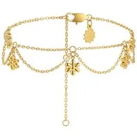 Hey Happiness Fußkette mit Anhänger Mehrlagige Edelstahl Layer-Kette mit Chunky Blumen, wasserfester Damen Boho-Schmuck für den Sommer
