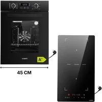 KB Elements Backofen-Set Einbaubackofen 45 cm breit mit 2-Zonen Induktionskochfeld 29cm, AQUA CLEAN, Schuko Stecker Anschuß, Flexzone, Warmhaltefunktion