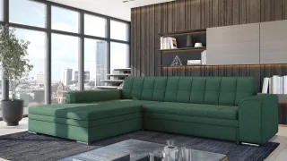 Ecksofa Schlafsofa Sofa LUSAKA in Stoff Lincoln Flaschengrün Ottomane Links