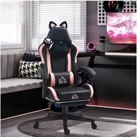 HOMCOM Gaming-Stuhl mit Armlehnen (Bürostuhl, 1 St), Mit Katzenohren und Fußstütze