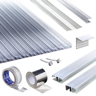 Polycarbonat Stegplatten | Terrassendach-Set | Klassik Top X Stegplatte | Kombinationsverlegeprofil | 16 mm | glasklar