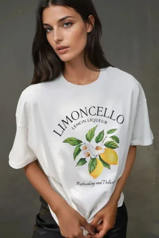100 % Baumwolle Oversized Bedrucktes Rundhals T-Shirt
