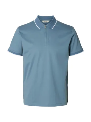 selected men - SLMFAVE SPORT ZIP SS POLO NOOS Blue Mirage - Gr. - XL