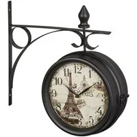 relaxdays Wanduhr Doppelseitige Bahnhofsuhr in Schwarz