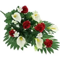 Kunstblume Aufleger mit künstlichen Rosen und Calla, I.GE.A., Höhe 48 cm, Grableger Friedhofsgesteck Arrangement Blume Seidenblume Blumen